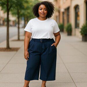 City Chic Blue Paperbag Waist Wide Leg Pants, Size 16, New with Tags + Belt